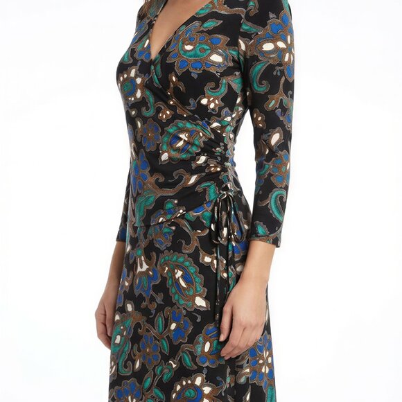 Evan Picone Dress Size 8 Multicolor Faux Wrap Jersey Knit - Picture 2 of 8